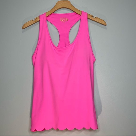 Lilly Pulitzer Tops - LILLY PULITZER Luxletic Racerback Pink Top Scalloped Hem Built-In Bra Size Med.